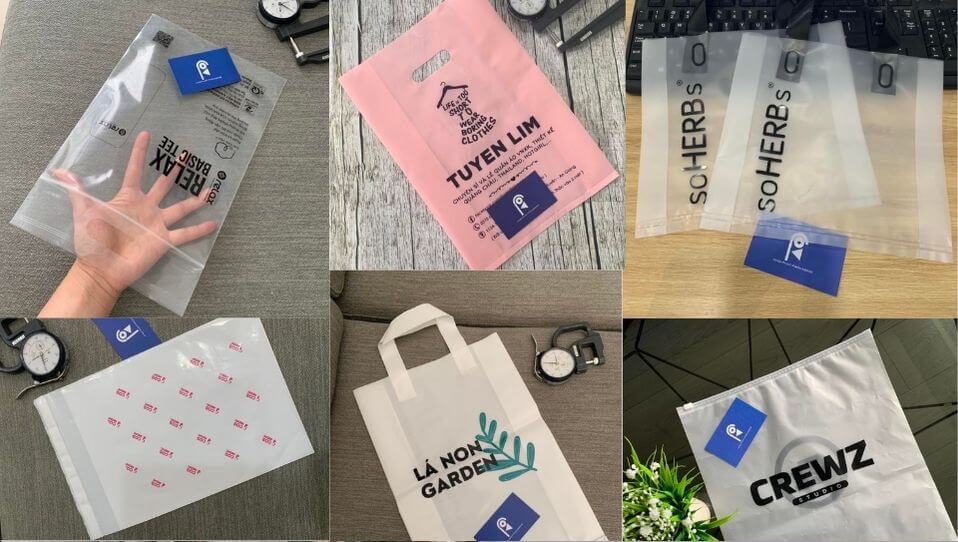 Các mẫu túi ni lông đựng quần áo được in logo và thông tin shop chuyên nghiệp