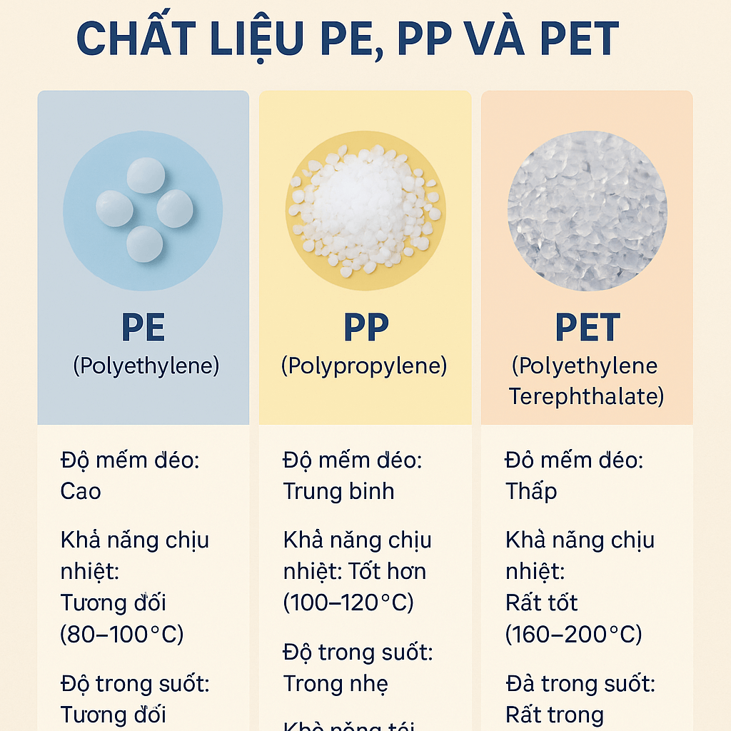 So sánh chất liệu PE với nhựa PP và PET